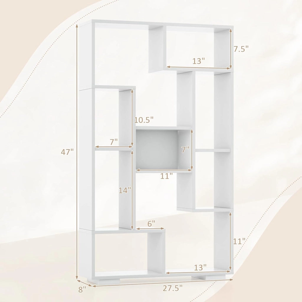 Libreria da 119 cm, moderna libreria geometrica in legno con ripiani aperti, kit anti-ribaltamento, scaffale per libri in legno, organizer a cubo aperto, espositore per soggiorno