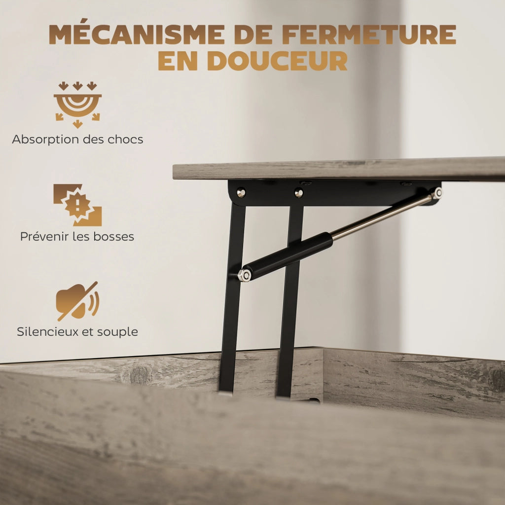Tavolino da caff¨¨ con piano sollevabile e ripiano aperto ¨C Zephmum ¨C Grigio 95x40x59 cm