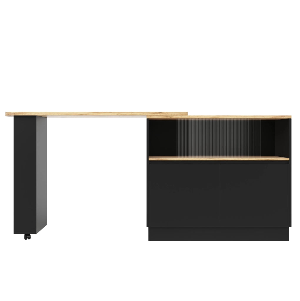 Isola da cucina girevole 360° 90x45x100 cm in MDF nero con contenitore