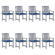 Sedie da Giardino con Cuscini 8 pz in Massello di Acacia Grigie cod mxl 17545