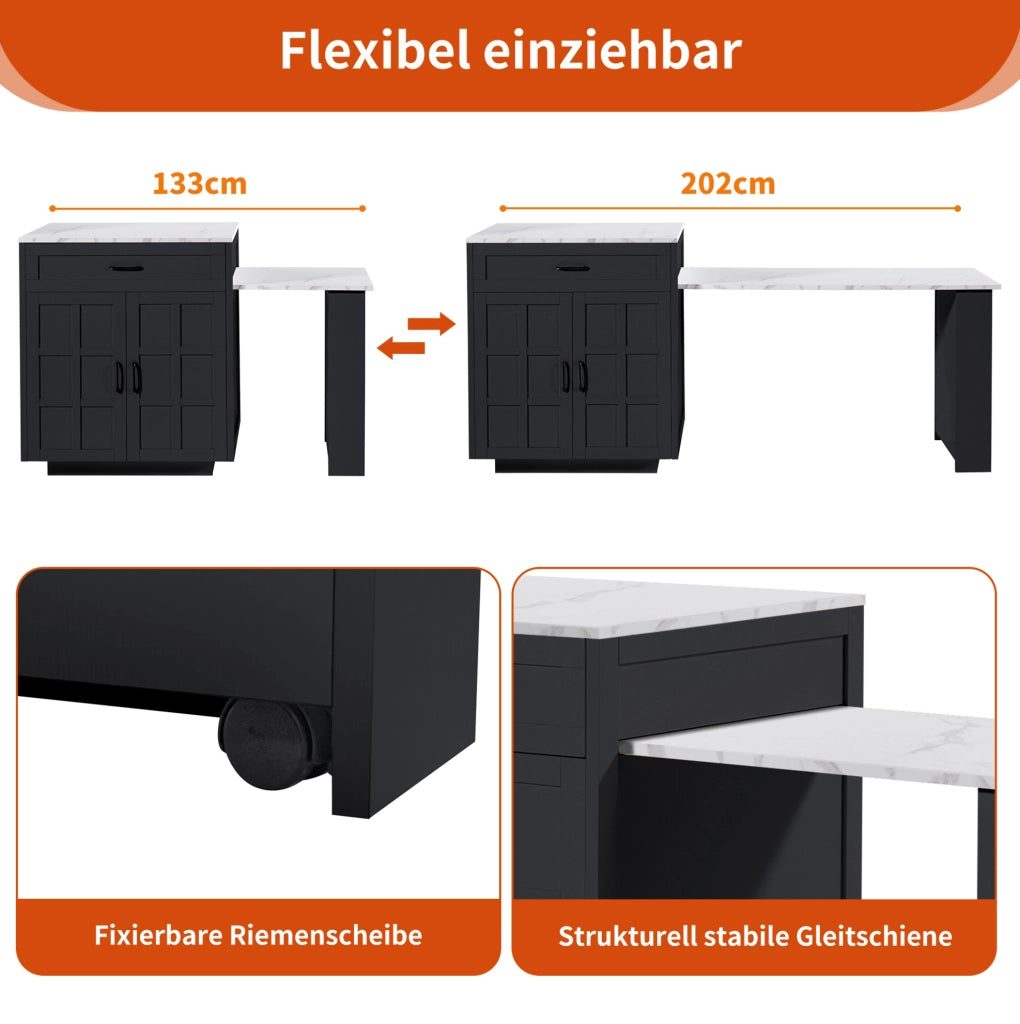Tavolo bar estensibile con contenitore in MDF nero 133-202 cm