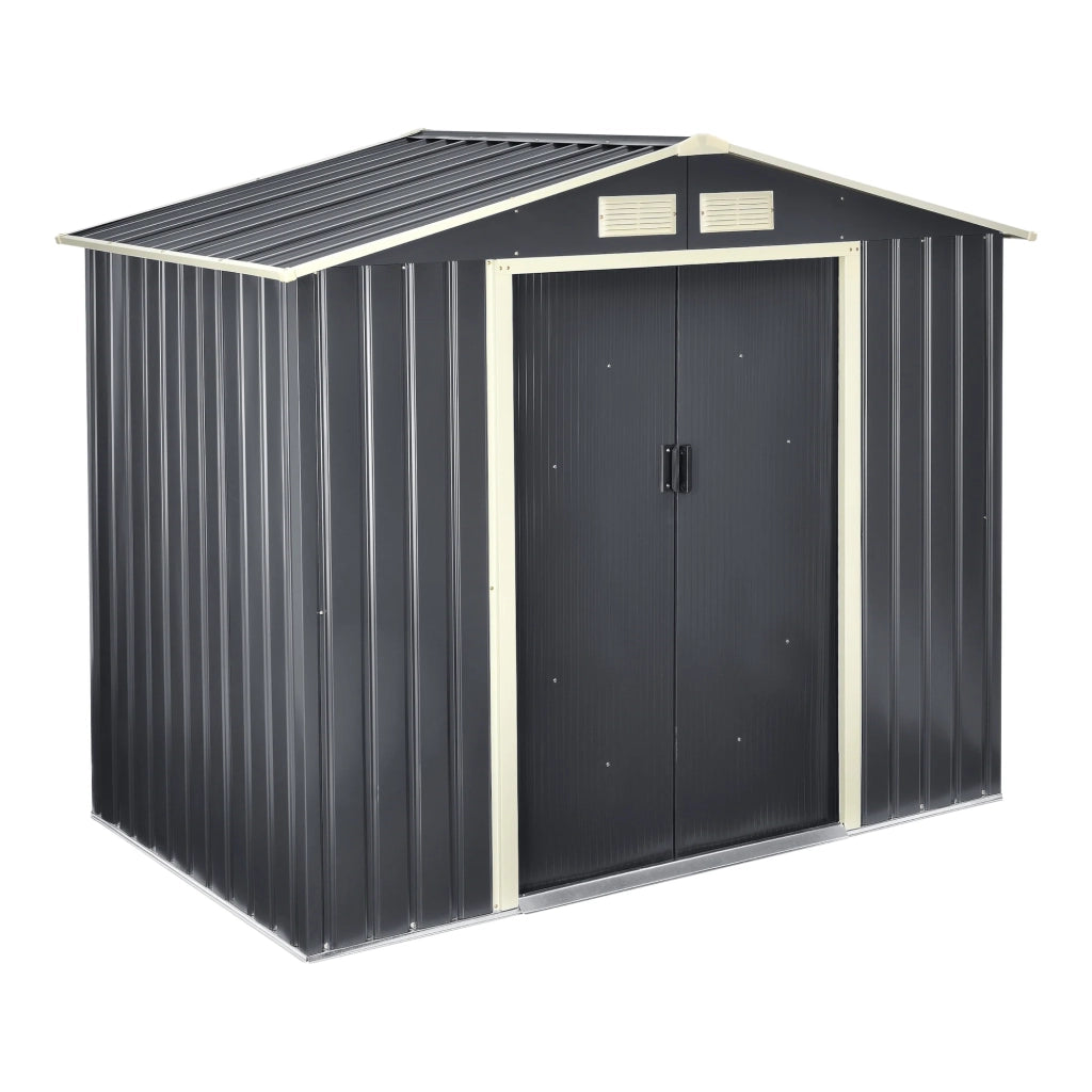 Casetta da giardino 213 x 127 x 185 cm tetto a due falde lamiere zincate grigio scuro 03_0007172