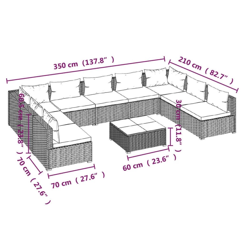 Set Divani da Giardino 10 pz con Cuscini in Polyrattan Marrone cod mxl 38962