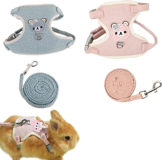 Cinturino per Coniglio 2 in 1 - Cinturino per Coniglio Regolabile - Cinturino per Ferroterra - Cinturino per Gatto - Cinturino per Coniglio Nano - per Conigli - Gattini - Cuccioli - e Altri Piccoli Animali
