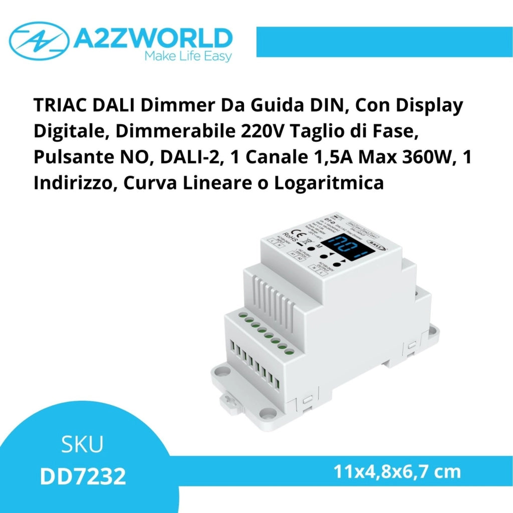 TRIAC DALI Dimmer Da Guida DIN, Con Display Digitale, Dimmerabile 220V Taglio di Fase, Pulsante NO, DALI-2, 1 Canale 1,5A Max 360W, 1 Indirizzo, Curva Lineare o Logaritmica