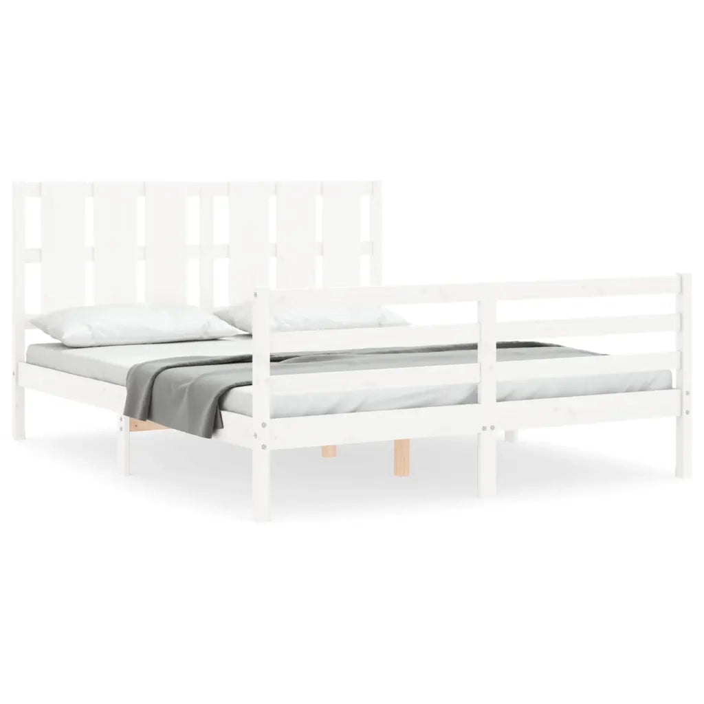 Giroletto con Testiera-Struttura Letto con testiera Bianco 160x200 cm Legno Massello 367570