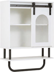 Armadietto da bagno sospeso con porta asciugamani, armadio da parete con scomparto aperto e porta scorrevole, per bagno, soggiorno, cucina, 50 x 20 x 69,5 cm, bianco