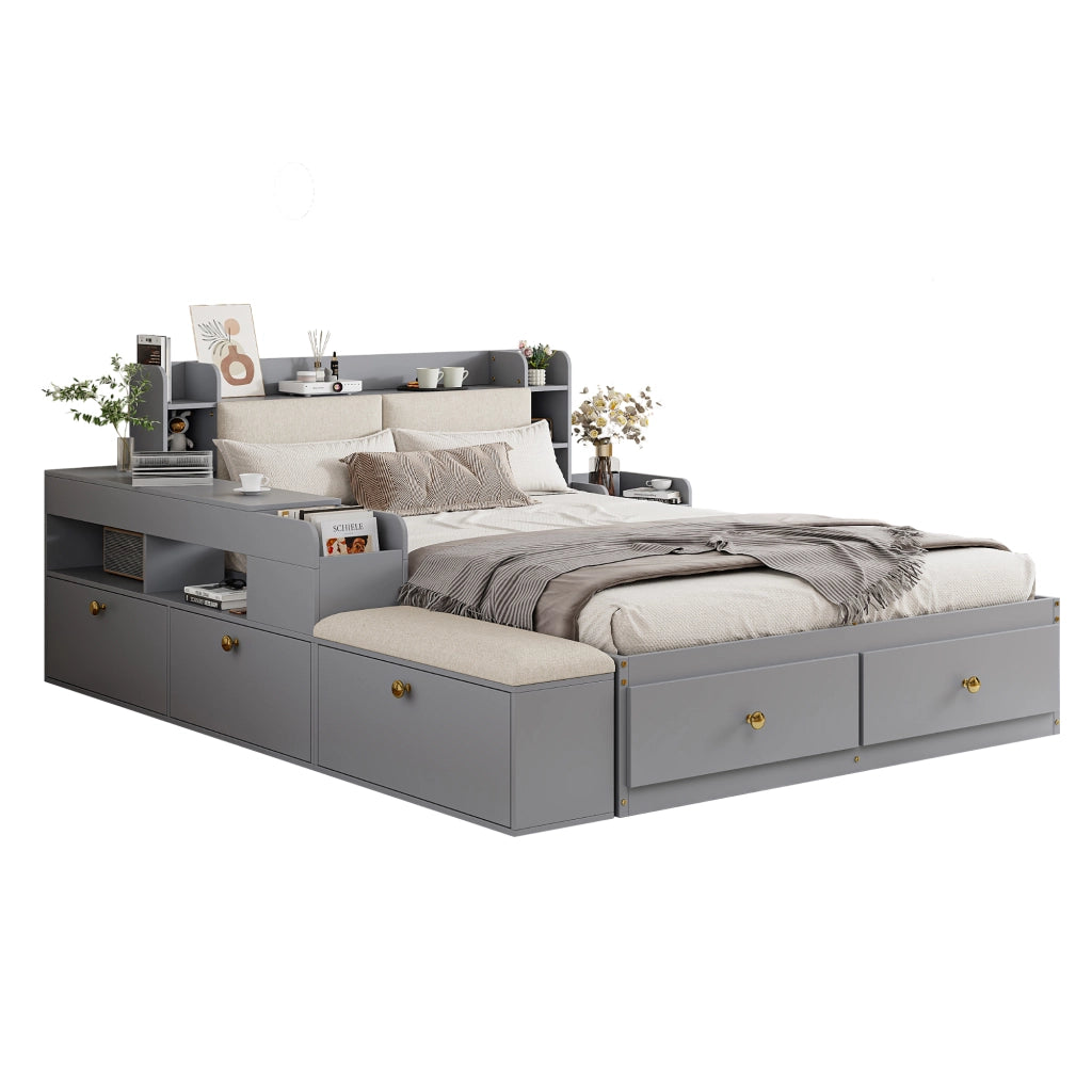 Letto combinato con contenitore in legno grigio 140x200 cm