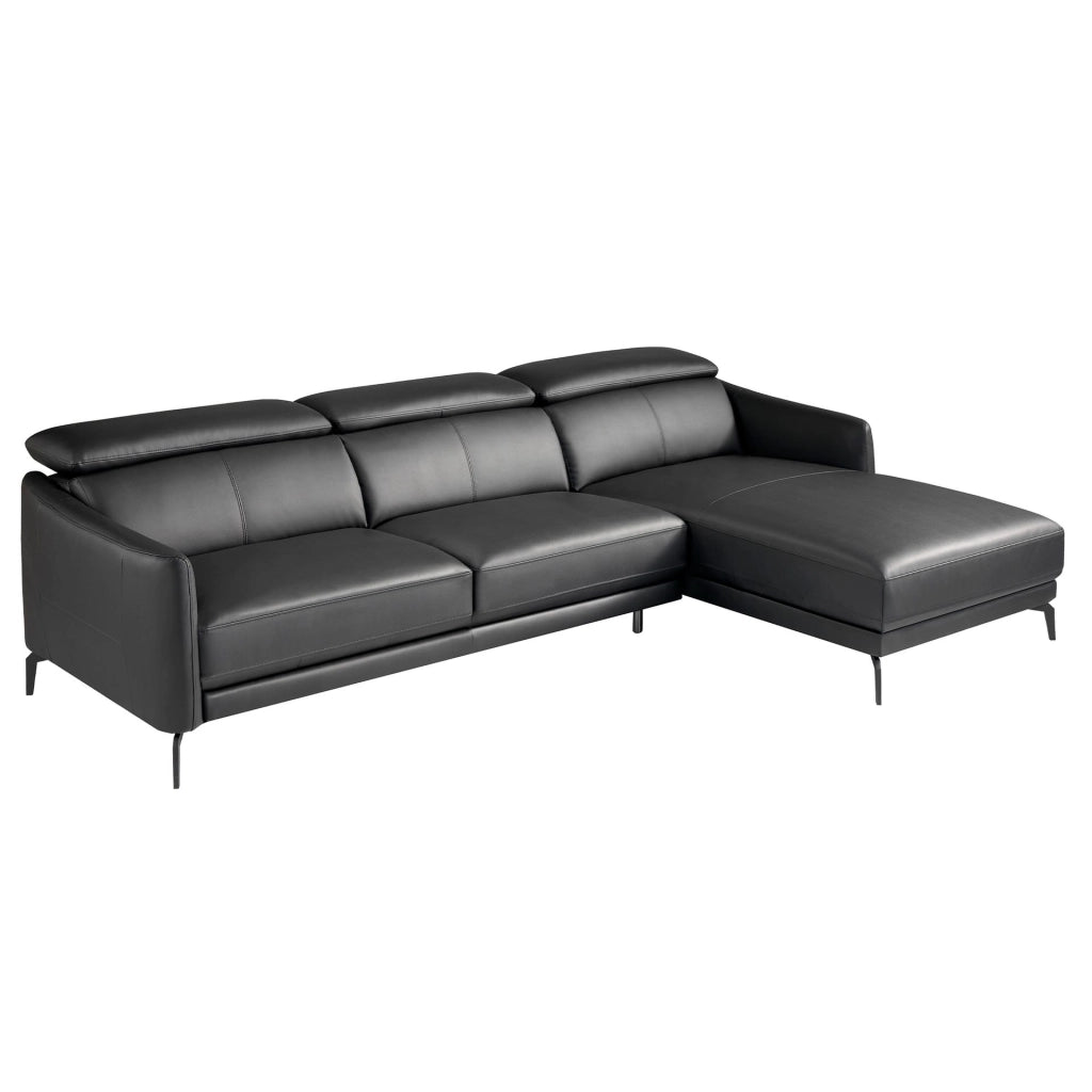 Divano chaise longue destro in pelle nera