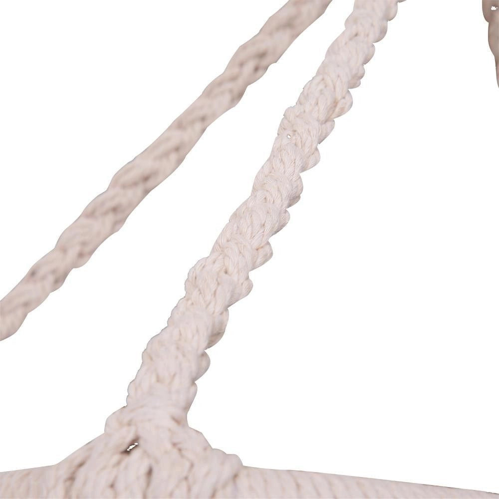 Trade Shop - Amaca Sedia Sospesa Ad Altalena Dondolo In Legno Corda Intrecciata Cotone Beige -