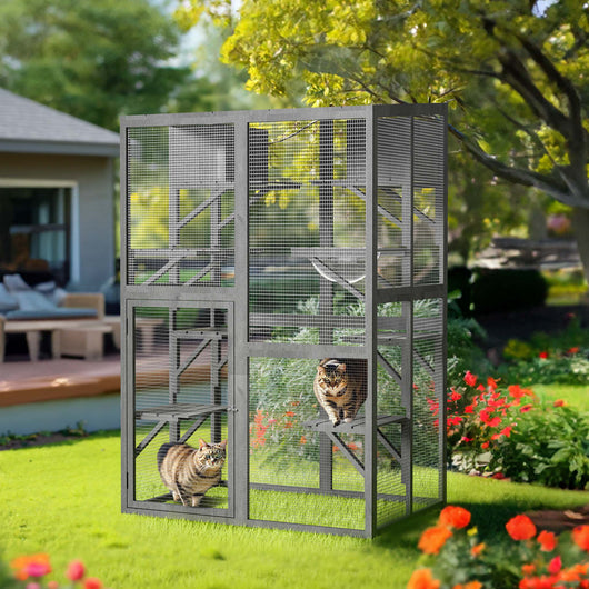Recinto per gatti da esterno 116 x 82 x 175,7 cm, legno, tetto in PVC, 5 livelli, recinto per gatti per giardino, balcone, rifugi