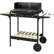 BARBECUE A CARBONELLA AD ALTEZZA REGOLABILE CON 3 RIPIANI E VASSOIO IN METALLO LEGNO 113X53.5X82.5 CM NERA