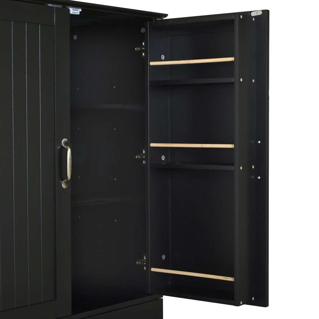 Credenza alta con ripiani regolabili, 2 cassetti e vani con ante, per cucina e soggiorno, in MDF, nero, 77 × 40 × 181 cm