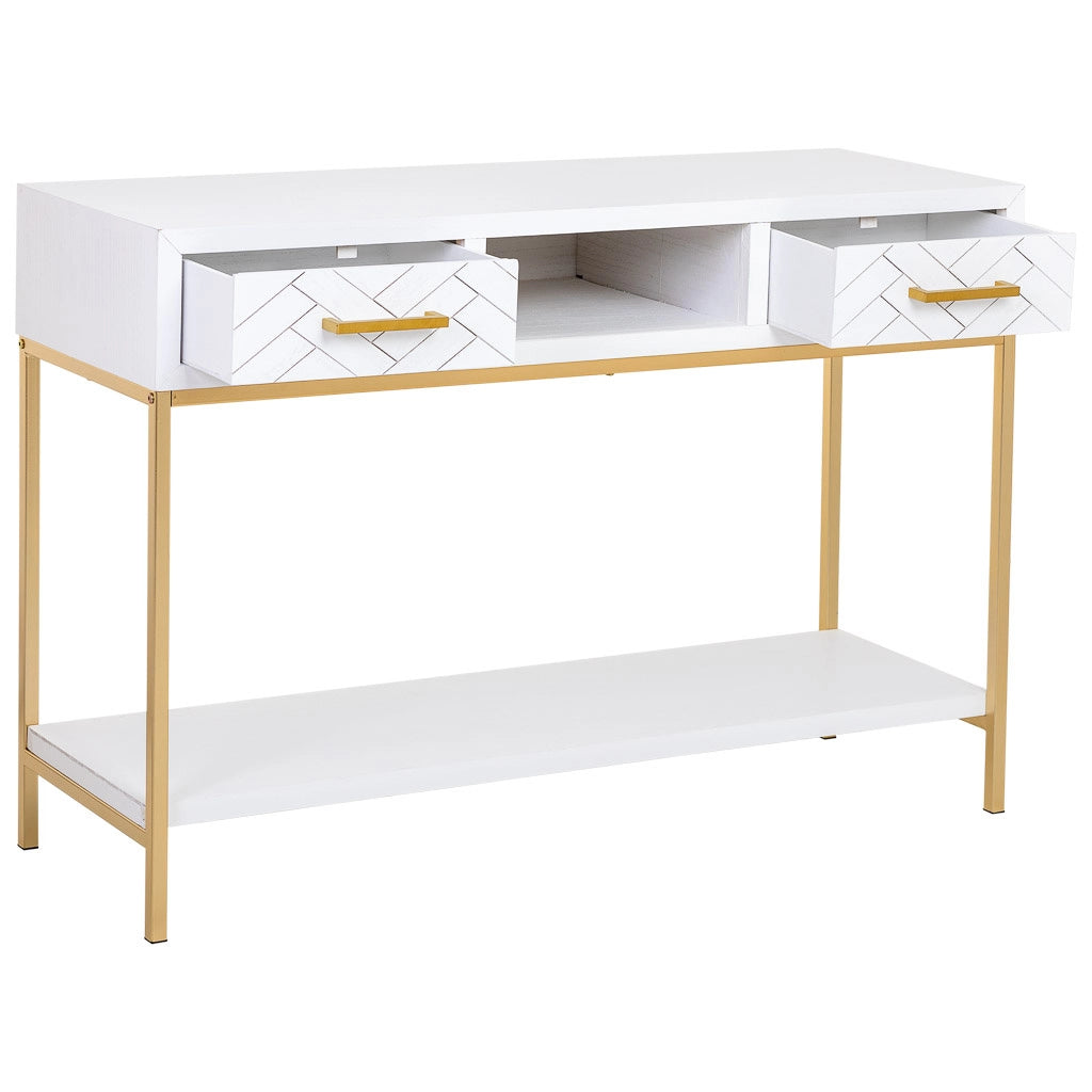 Mobile ingresso con due cassetti, legno e metallo, 120x40x69h cm