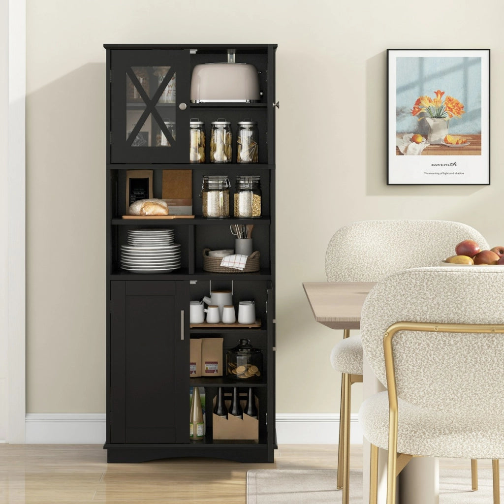 Armadio da bagno alto-Mobiletto da bagno con porte in acrilico e 3 cubi, Armadio da terra salvaspazio con ripiani regolabili Nero