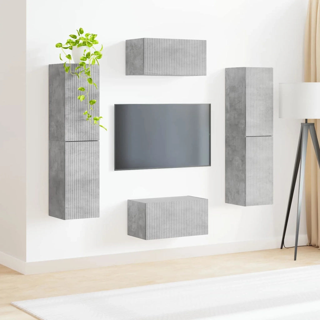 Set mobile TV 6 pcs Grigio cemento Legno multistrato