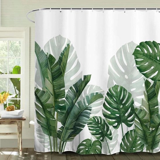 Velo da doccia 180x200 cm con tessuto antifungo - tenda doccia a tema piante verde - fissaggio a ingranaggi - tessuto vintage - tenda doccia per bagno con tessuto antifungo - modello Douchegordijn