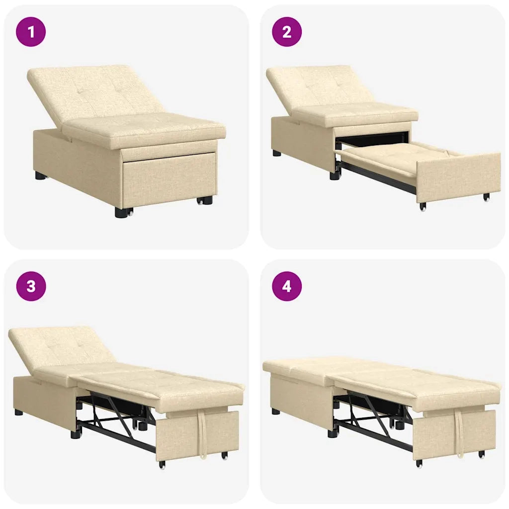 Divano Letto Estraibile-Sofa Letto-Daybed Crema 194 x 50 x 82 cm Legno compensato