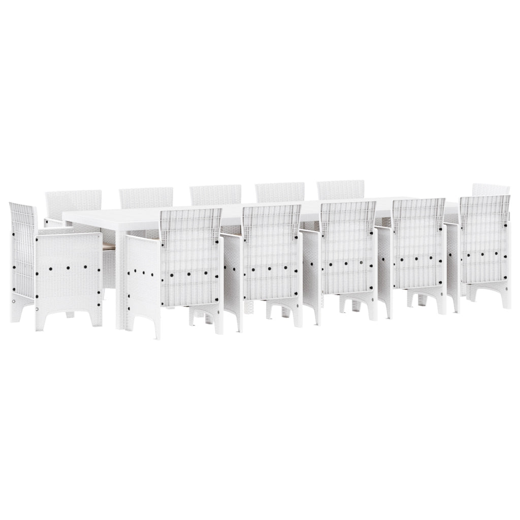 Set pranzo giardino 13 pezzi con cuscini polyrattan bianco