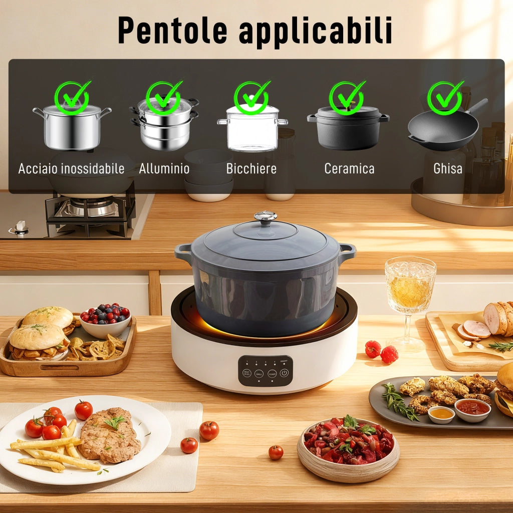 Fornello Elettrico 2000W a Infrarossi Doppia Cottura Piastra Elettrica in Ceramica e Griglia Ø30 cm Bianco