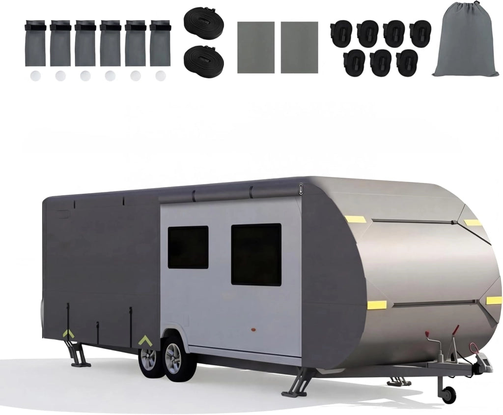 Copertura di Protezione per Camper, Telo Copri Caravan in Tessuto a 5 Strati, Cover Roulotte, Traspirante, Resistente a Vento, Acqua e Sole, con Borsa Trasporto (681 x 267 x 274cm)