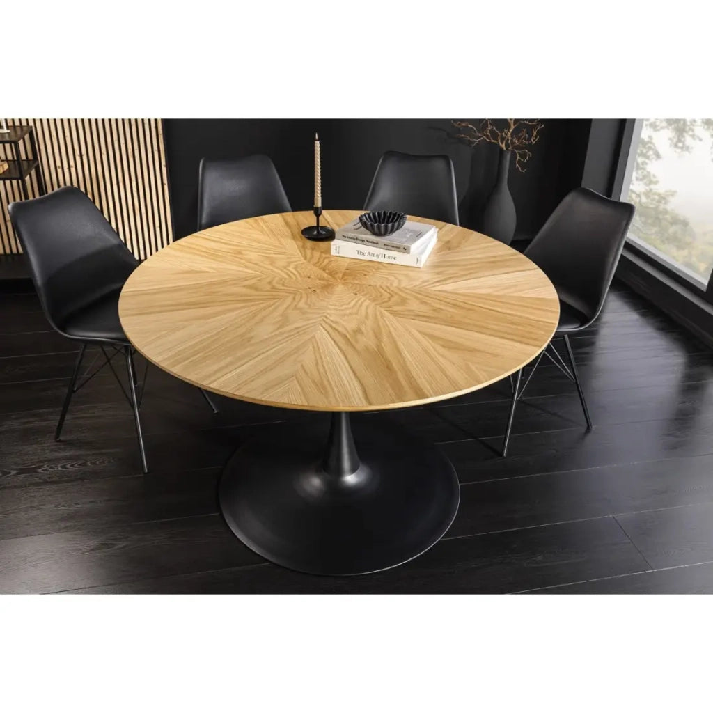 Tavolo da pranzo SOREN – Impiallacciatura di quercia e metallo – 120 cm – Rotondo – Stile moderno