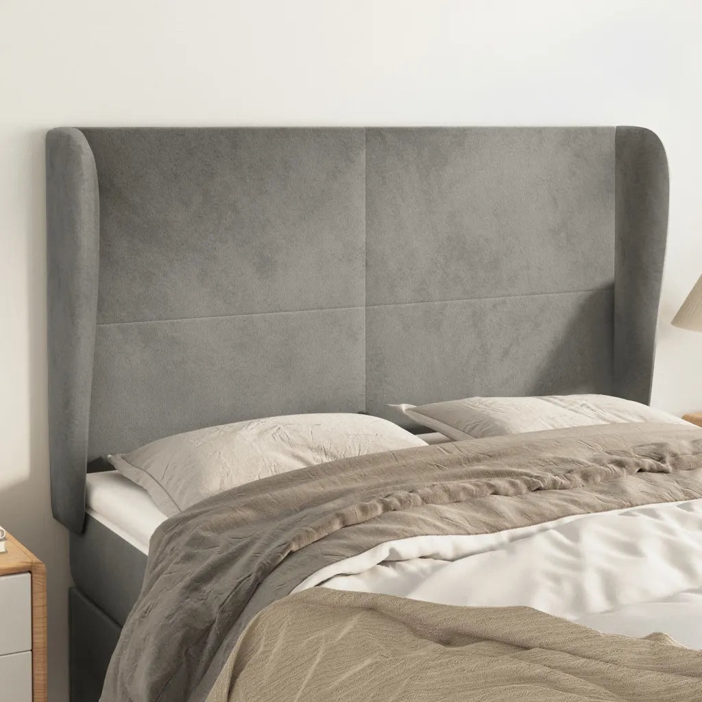 Testiera ad Orecchio-Testata con Orecchie Grigio Chiaro 147x23x118/128 cm in Velluto 233159