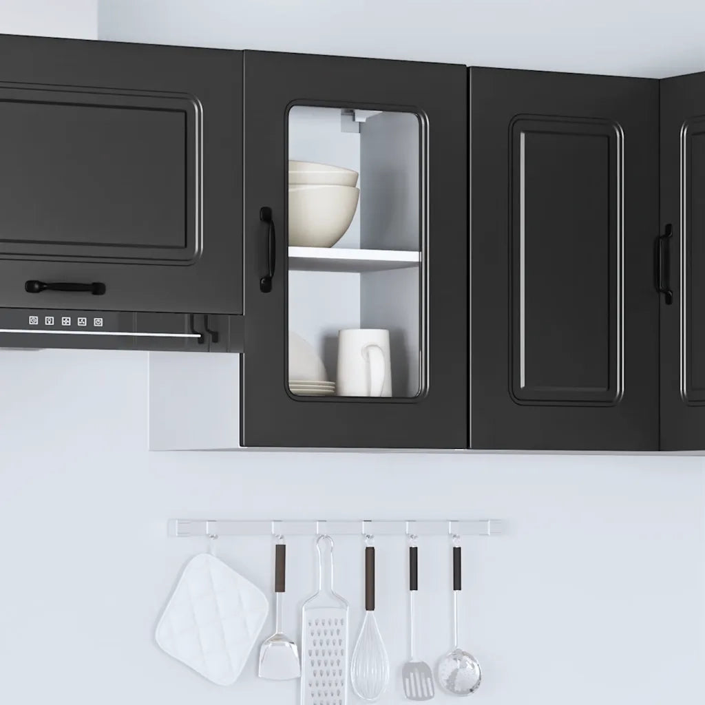Pensile da Cucina con Porta in Vetro Kalmar Nero Truciolato