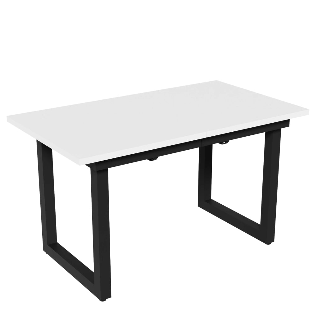 Tavolo da pranzo allungabile in MDF bianco e nero; stile industriale
