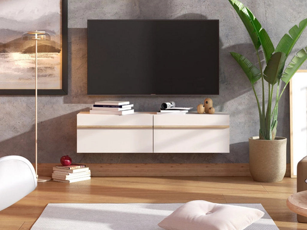Sirolo, Mobile Porta tv un Ripiano, 128x41.5x32h cm Bianco Crema