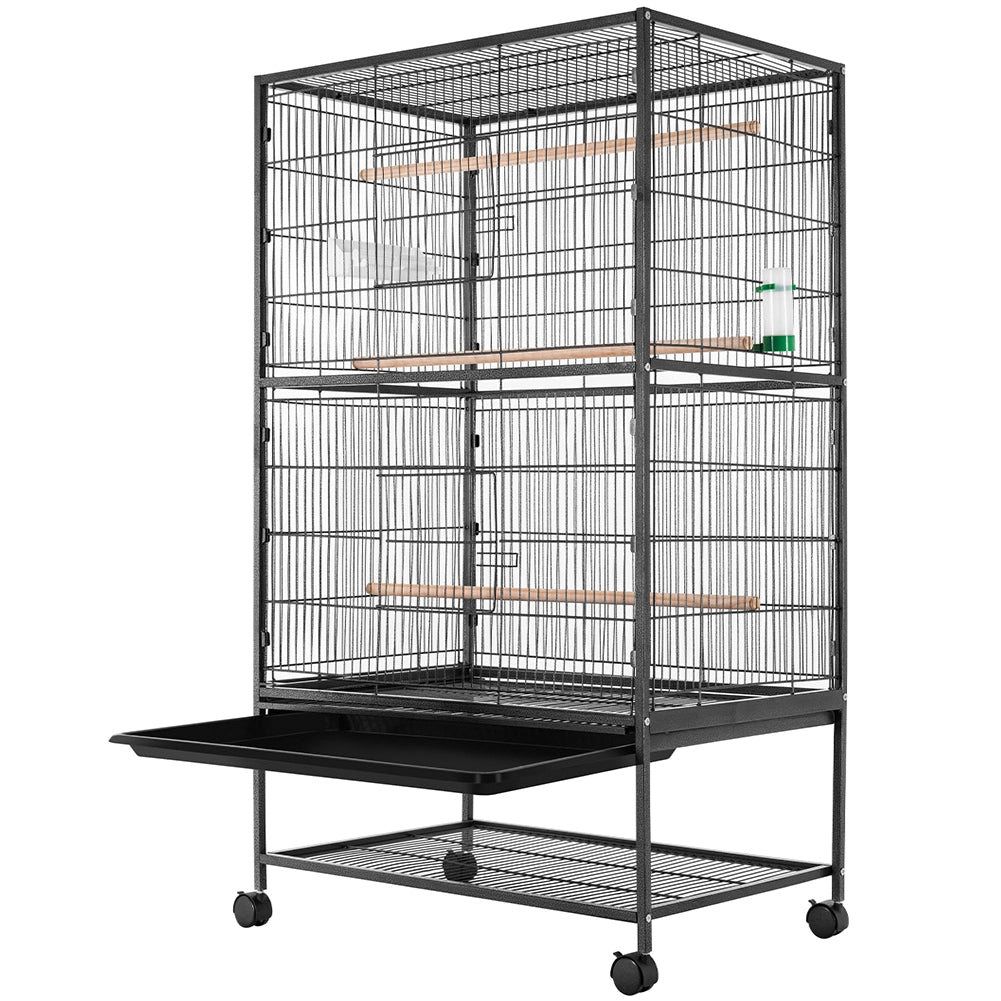 Gabbia Voliera Uccelli con Ruote Grande Pappagalli in Ferro 135x78x52 Nero