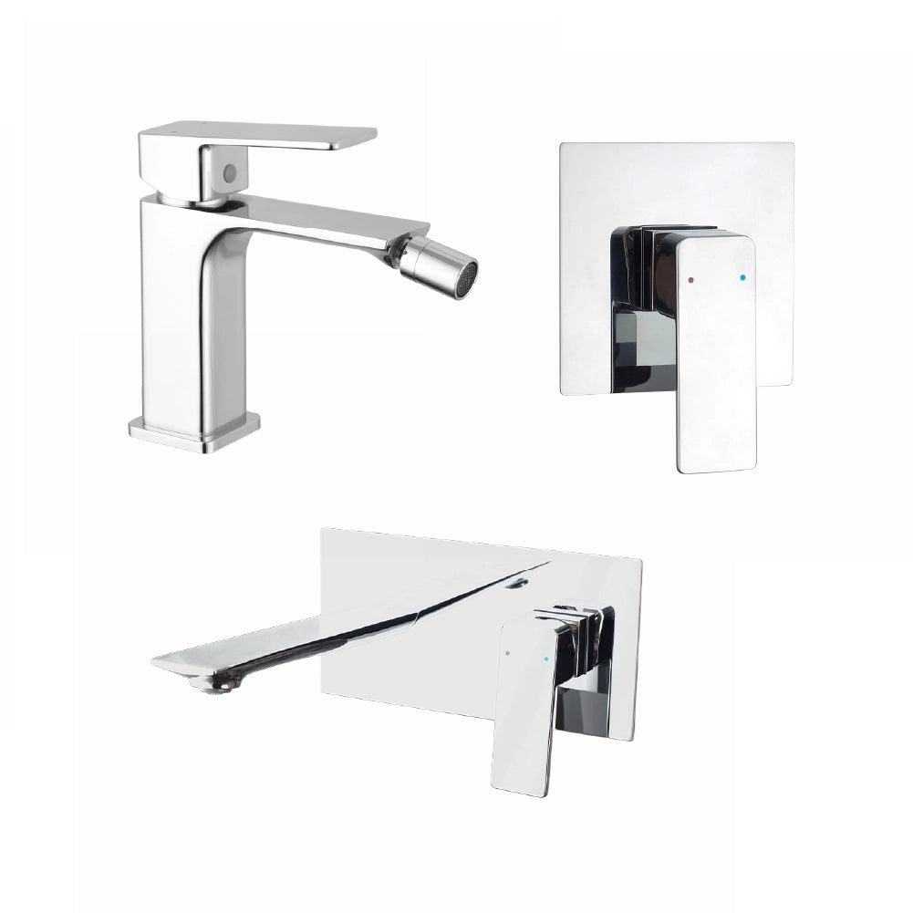 Set miscelatori: lavabo ad incasso bidet senza scarico e incasso doccia monocomando cromato | Ingrid
