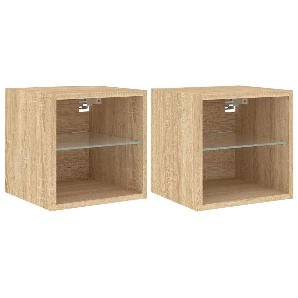 Mobili TV a Parete con Luci LED 2pz-Set di 2 Credenza per TV sospesa Rovere Sonoma 30x28,5x30 cm