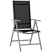 Sedia da Giardino Pieghevole in Alluminio e Texteline Schienale Regolabile a 7 Livelli, Nero 65x55x85-105cm