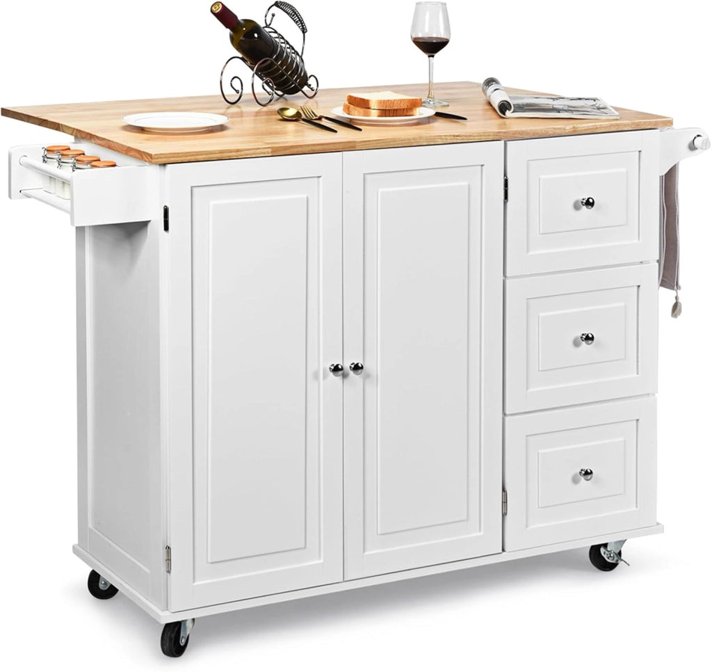 Carrello da Cucina in Legno, Credenza Cucina Salvaspazio con Mensole Regolabili, Armadietto per Microonde con Cassetti, 136 x 76 x 91 cm (Bianco)
