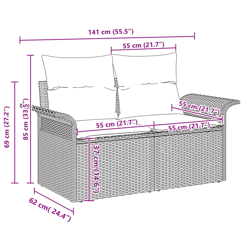 Set Divano da Giardino da 6 Pezzi con Cuscini Beige in Rattan Polietilenico