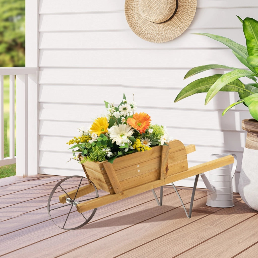 Fioriera in legno con 9 accessori magnetici per interni esterni, Cassetta per fiori con ruota 2 maniglie Naturale-Fioriere