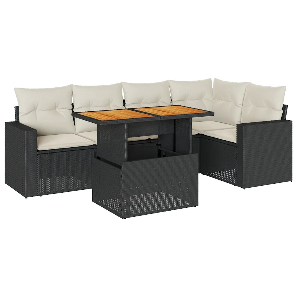 Set Divano da Giardino 6 pz con Cuscini Nero in Polyrattan