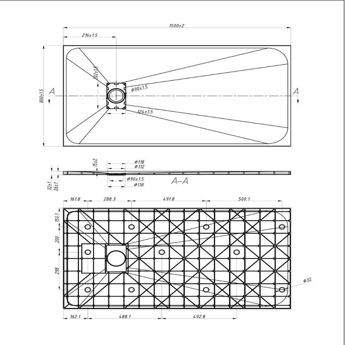 Piatto Doccia 80x150x2 6 CM Rettangolare Tortora Effetto Pietra mod. Blend