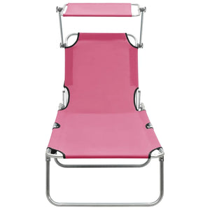 Lettino Pieghevole con Baldacchino in Acciaio Rosa Magenta 310327