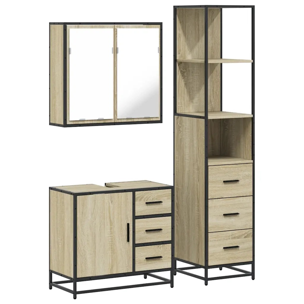 Set Mobili da Bagno 3 pz Rovere Sonoma in Legno Multistrato