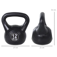 Kettlebell 12kg per Sport e Fitness con Base Piatta e Impugnatura, Kettlebell Pesi per Allenamento Home Gym Casa e Palestra, 27x21x31 cm, Nero