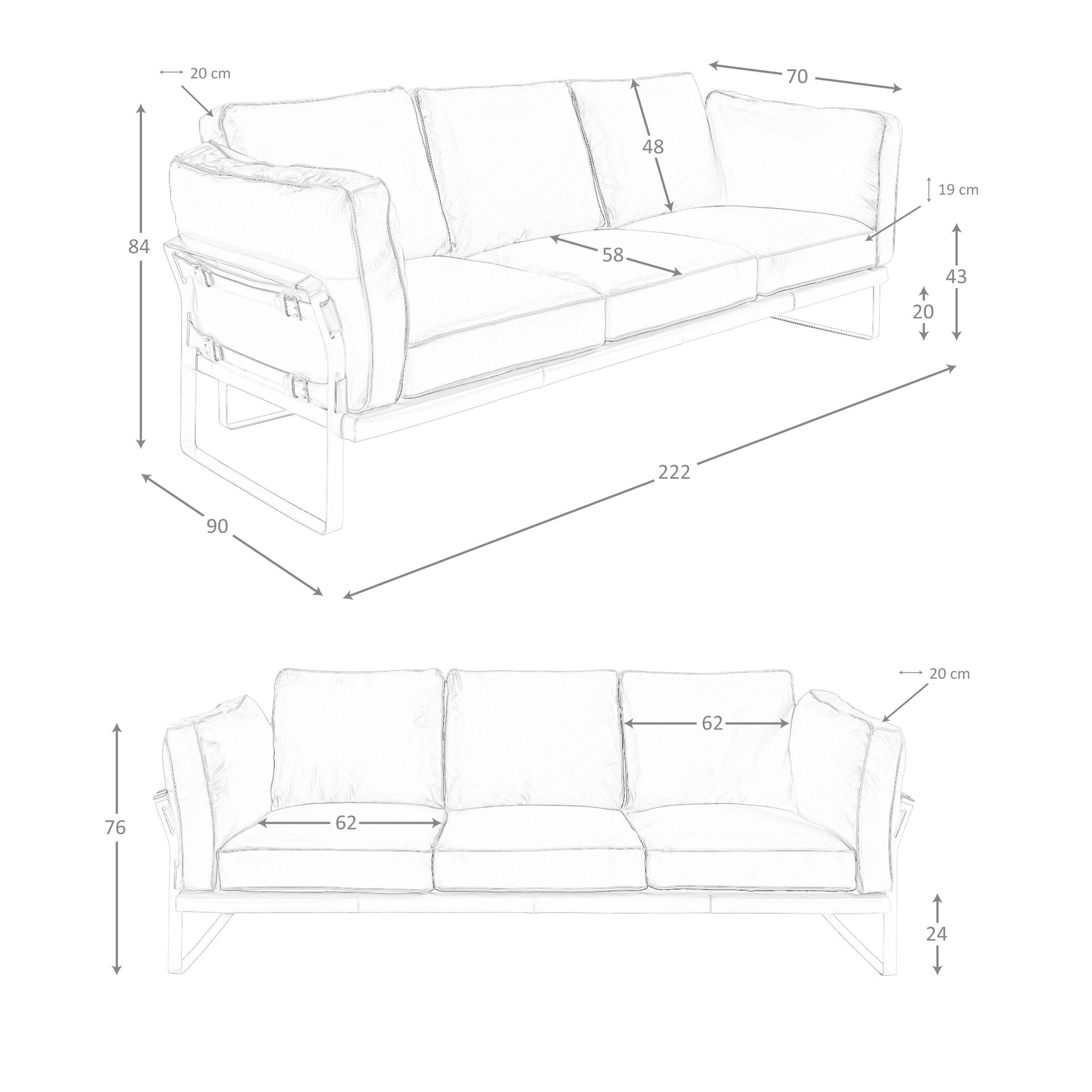 Divano a 3 posti in pelle cammello