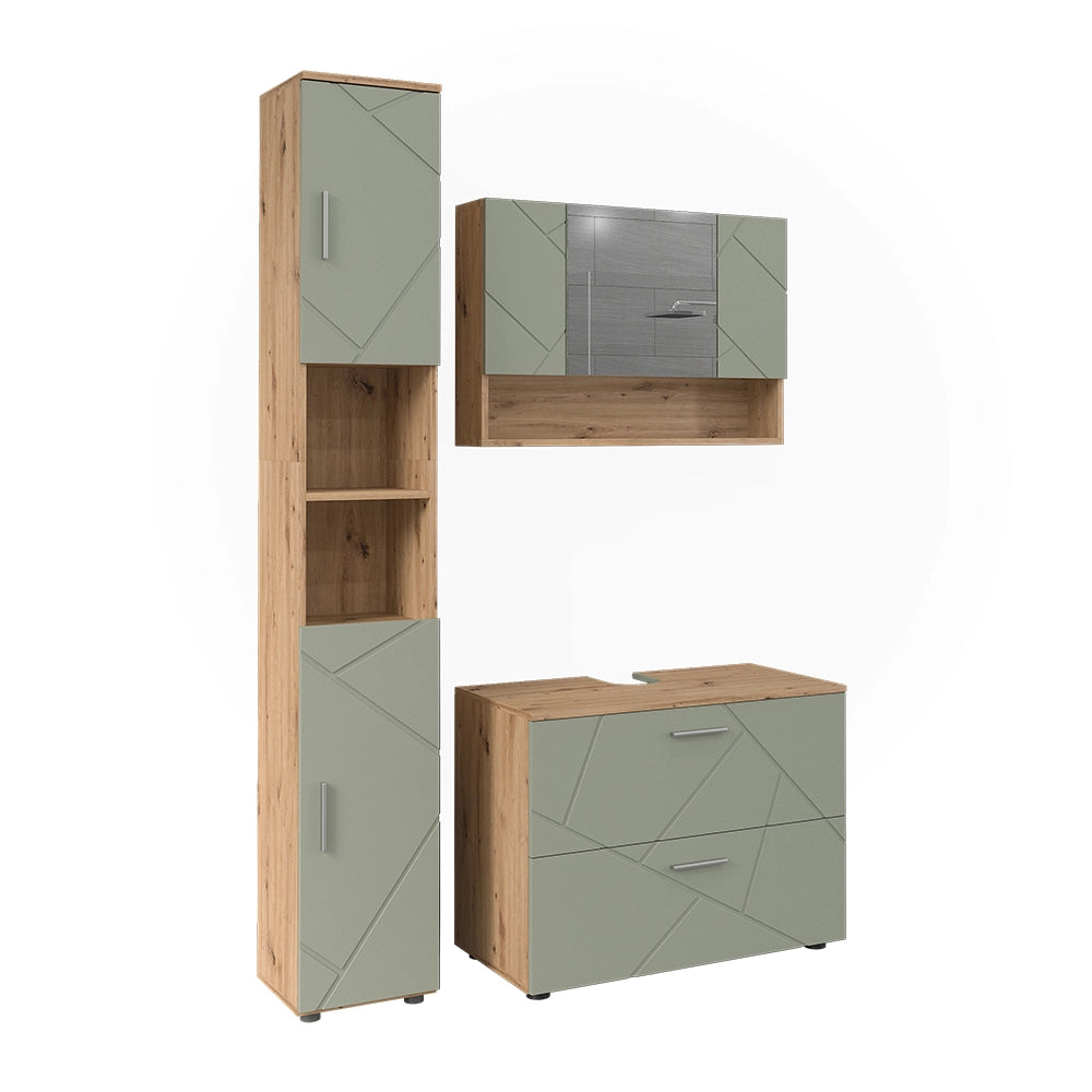 Vicco Set di mobili da bagno Verde salvia 3 parti