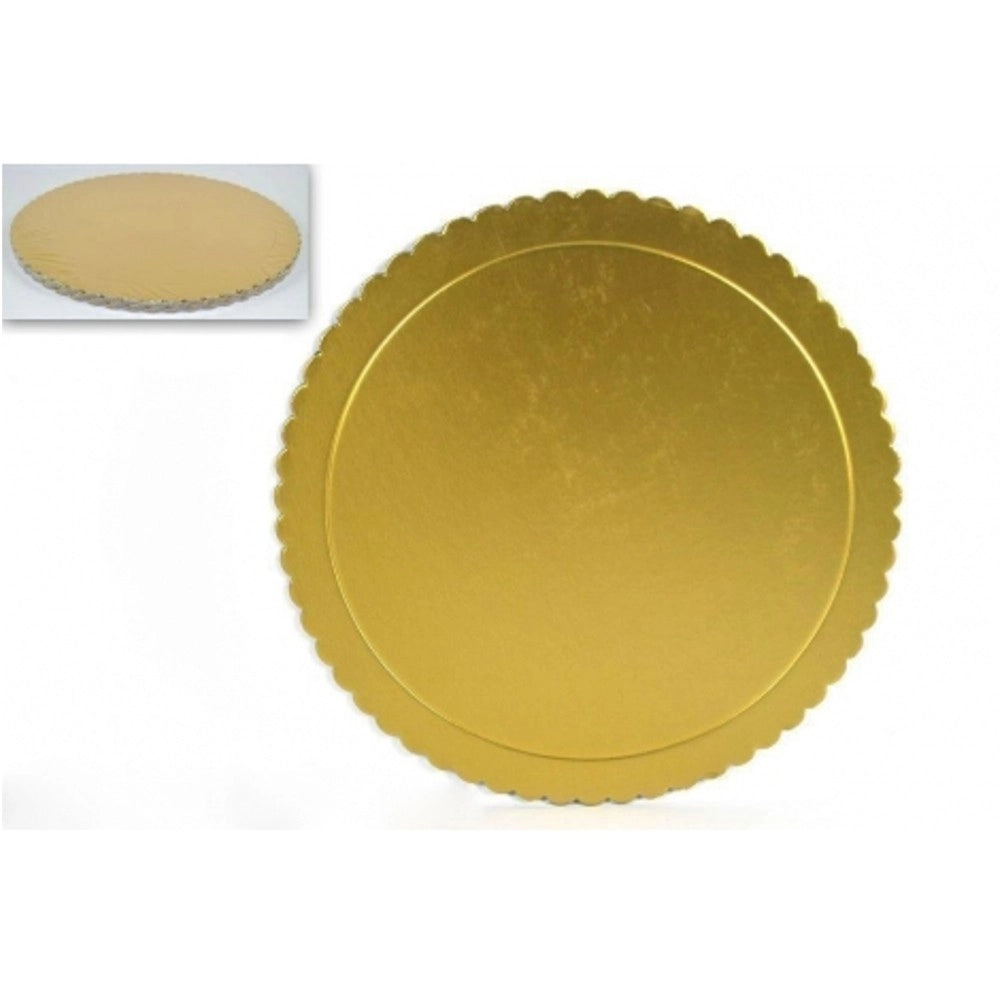 Trade Shop - 3 Vassoi Porta Torta Piatto 30 Cm 2mm Oro Tondo Circolare Cartone Dorato -