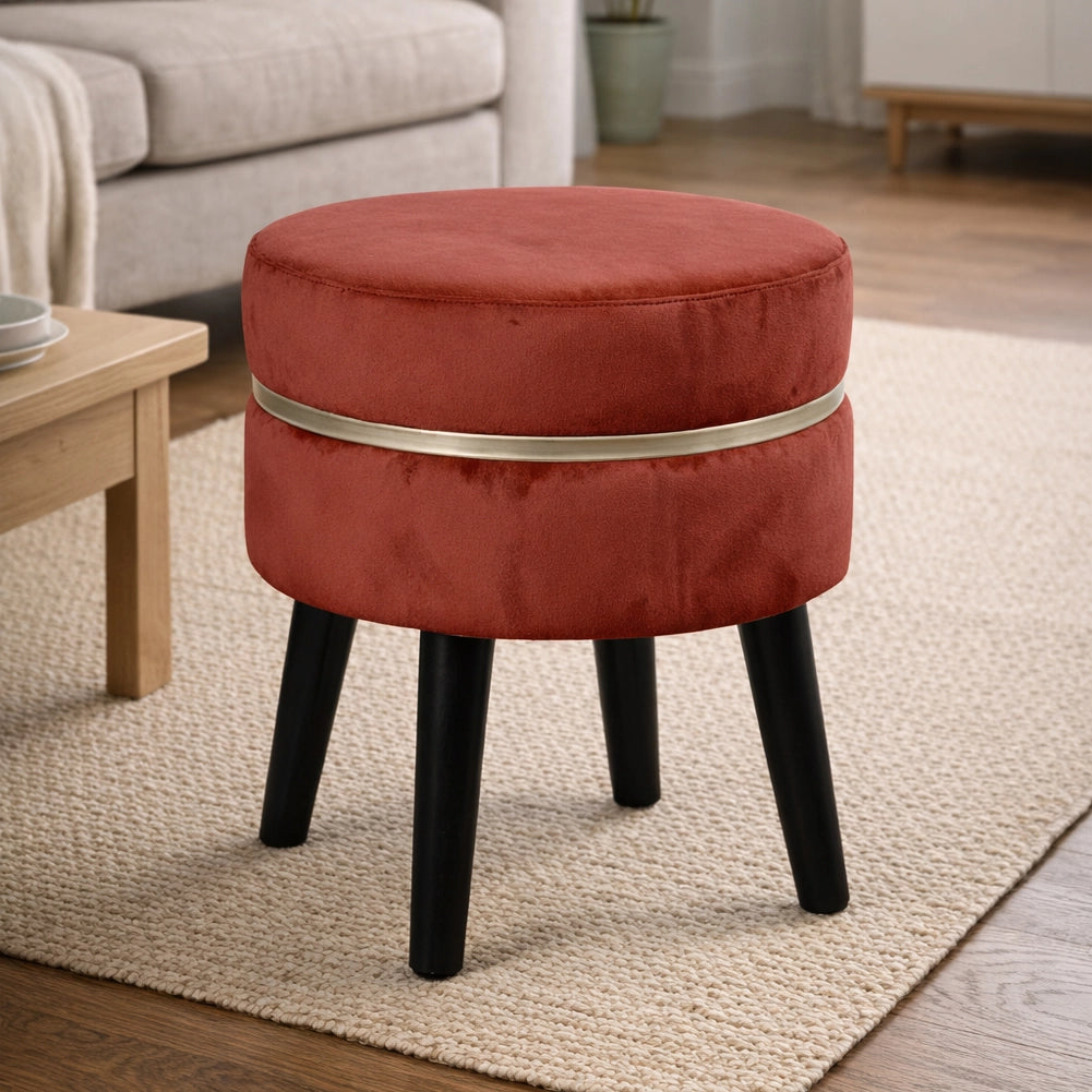 Pouf Sgabello Rotondo Bordeaux Design Moderno Poggiapiedi Rivestimento Velluto
