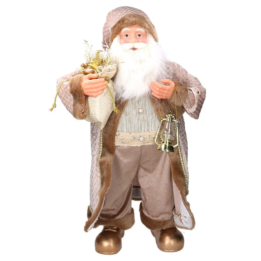 Babbo natale in tessuto con lanterna oro cm xh80