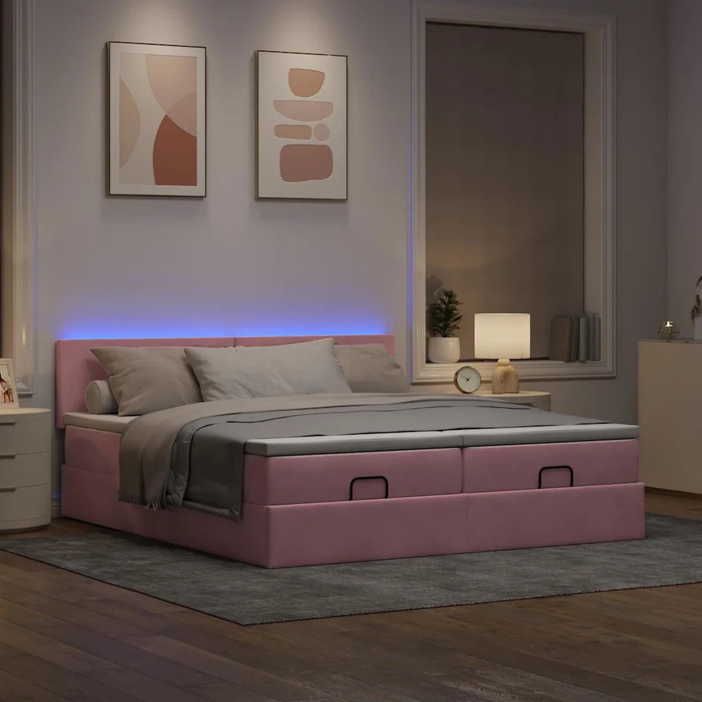 Struttura Letto Pouf con Materassi Rosa 180x200 cm Velluto 3312910