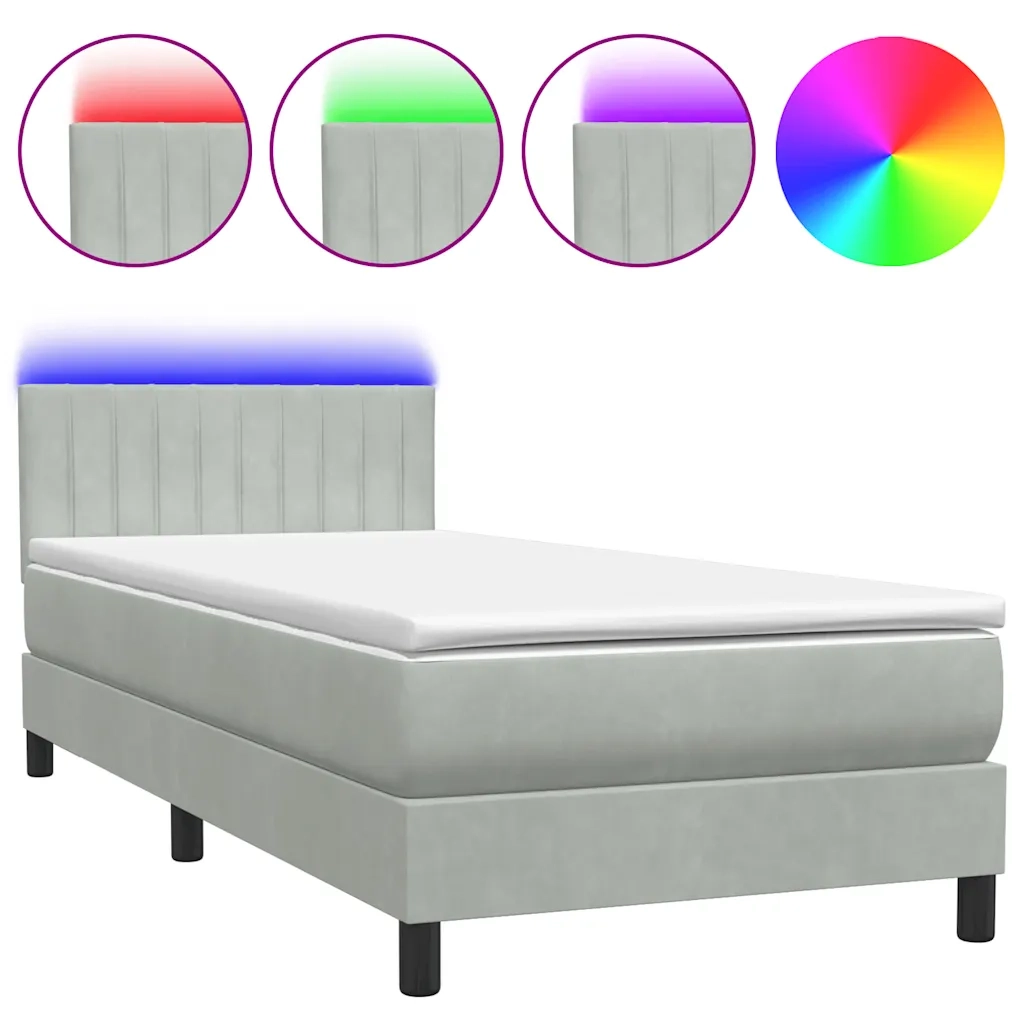 Letto a Molle con Materasso e LED Grigio Chiaro 90x220 cm Velluto 3317103