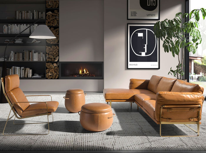 Divano con chaise longue sinistro in pelle di cammello